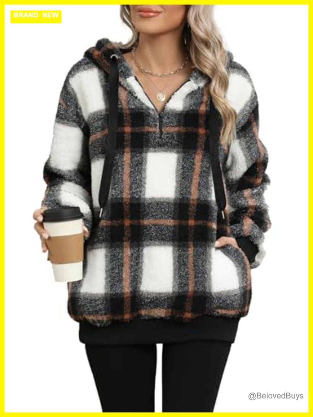 Womens Fleece Pullover Oversized Sherpa Jacket Half Zip Hooded